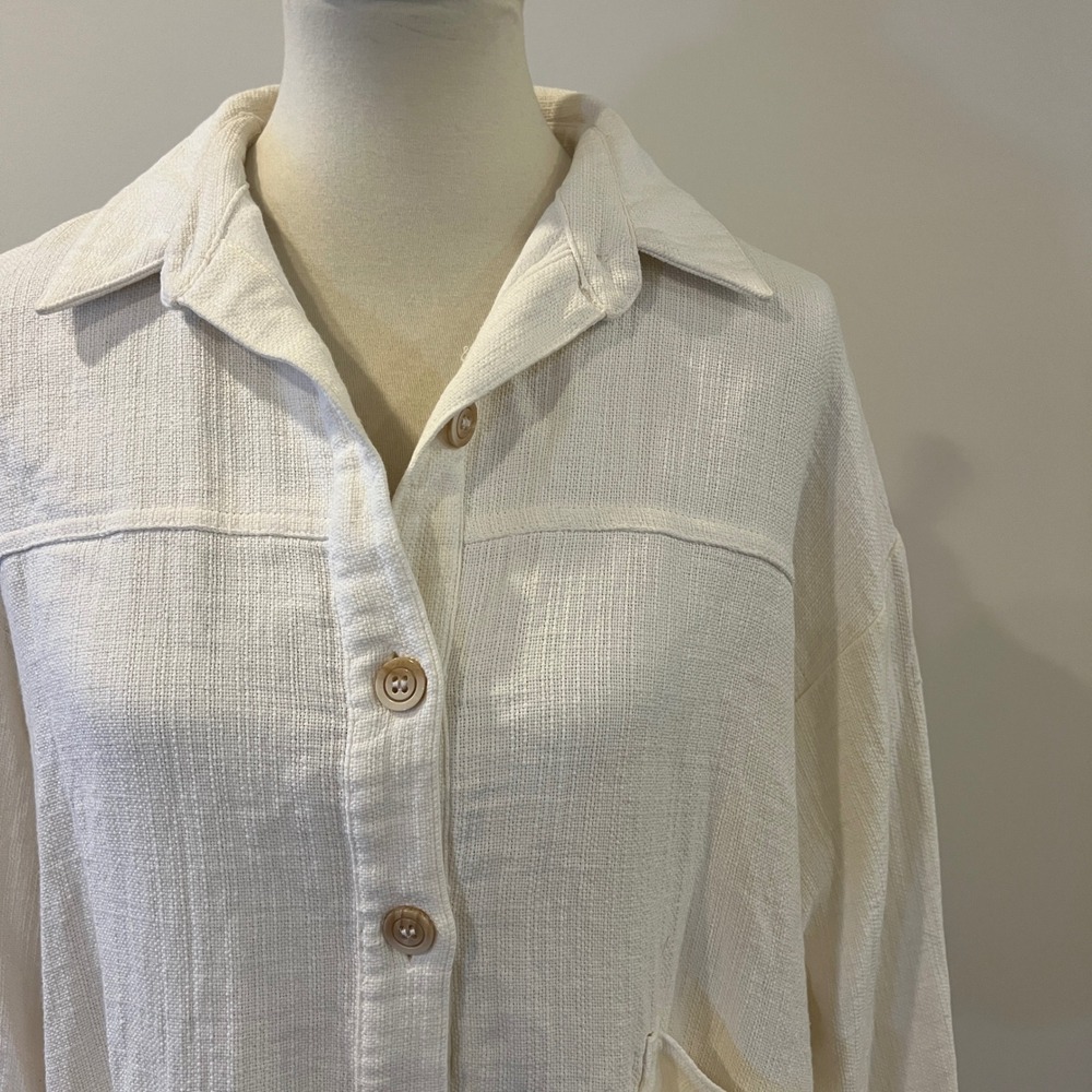 Zara Heavyweight Gauze Rustic Overshirt Shacket Pockets Cream Sz XL NEW - Picture 5 of 8